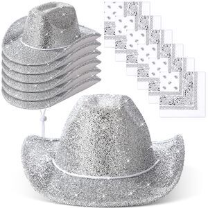 5719 12 Pcs Sparkly Adults Cowboy Hat For Women Men Western Glitter Cowgirl